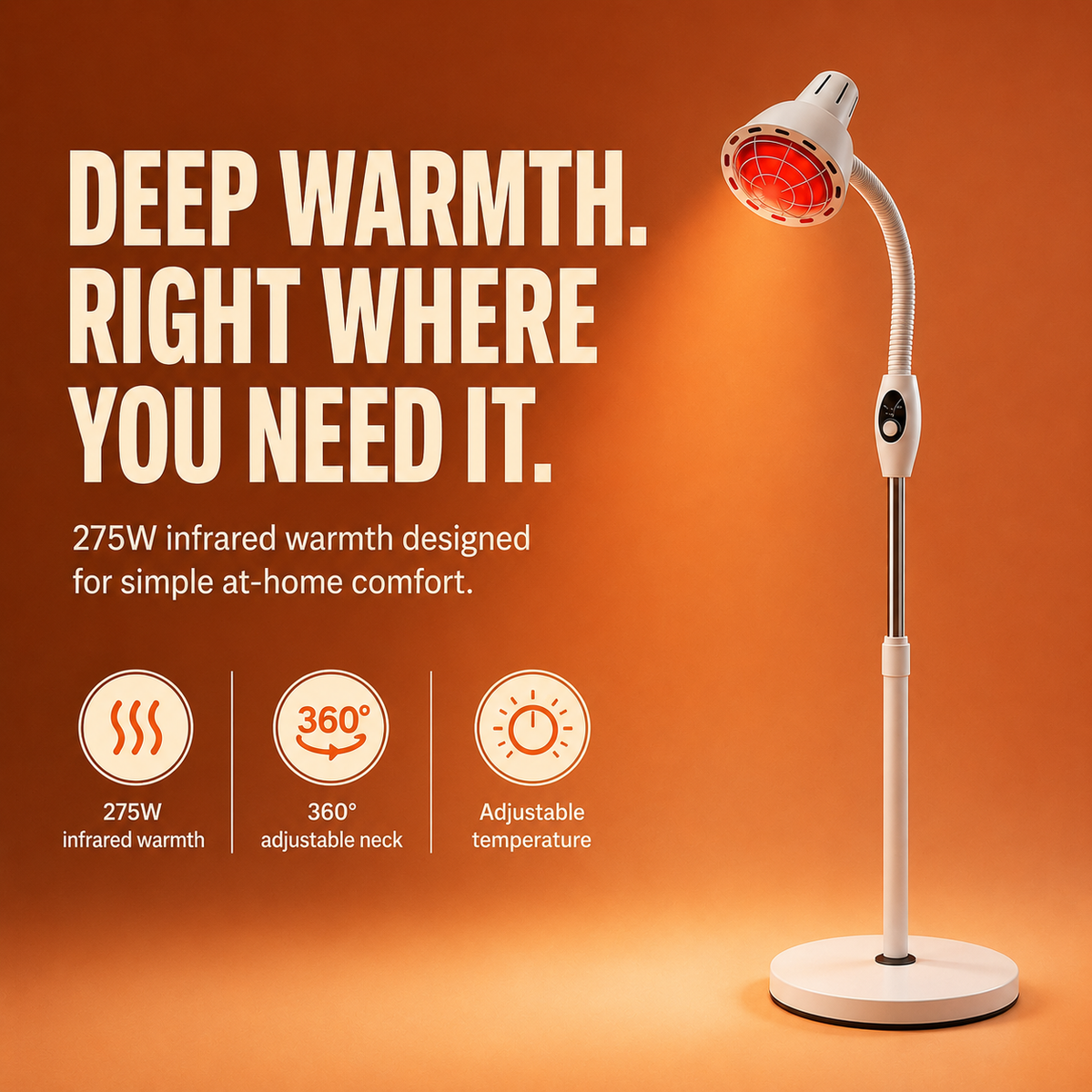 Infrared Heat Lamp — 275W Standing Pain Relief Therapy Light