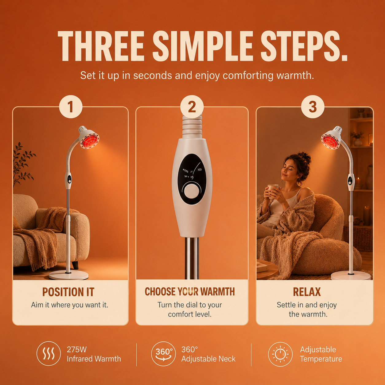 Infrared Heat Lamp — 275W Standing Pain Relief Therapy Light