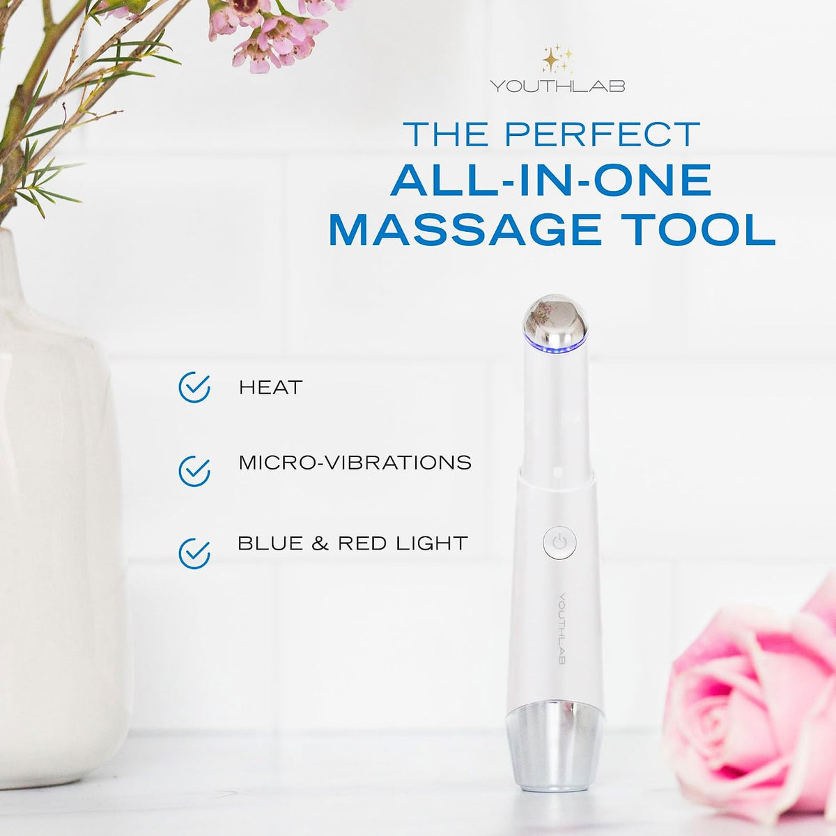 Eye & Face Wand/Tool – Heated Eye Wand with Vibration for Puffiness, Tired Eyes, Brighter Under Area, Redness Relief, Product Absorption, Smoother Skin & Relaxing Massage