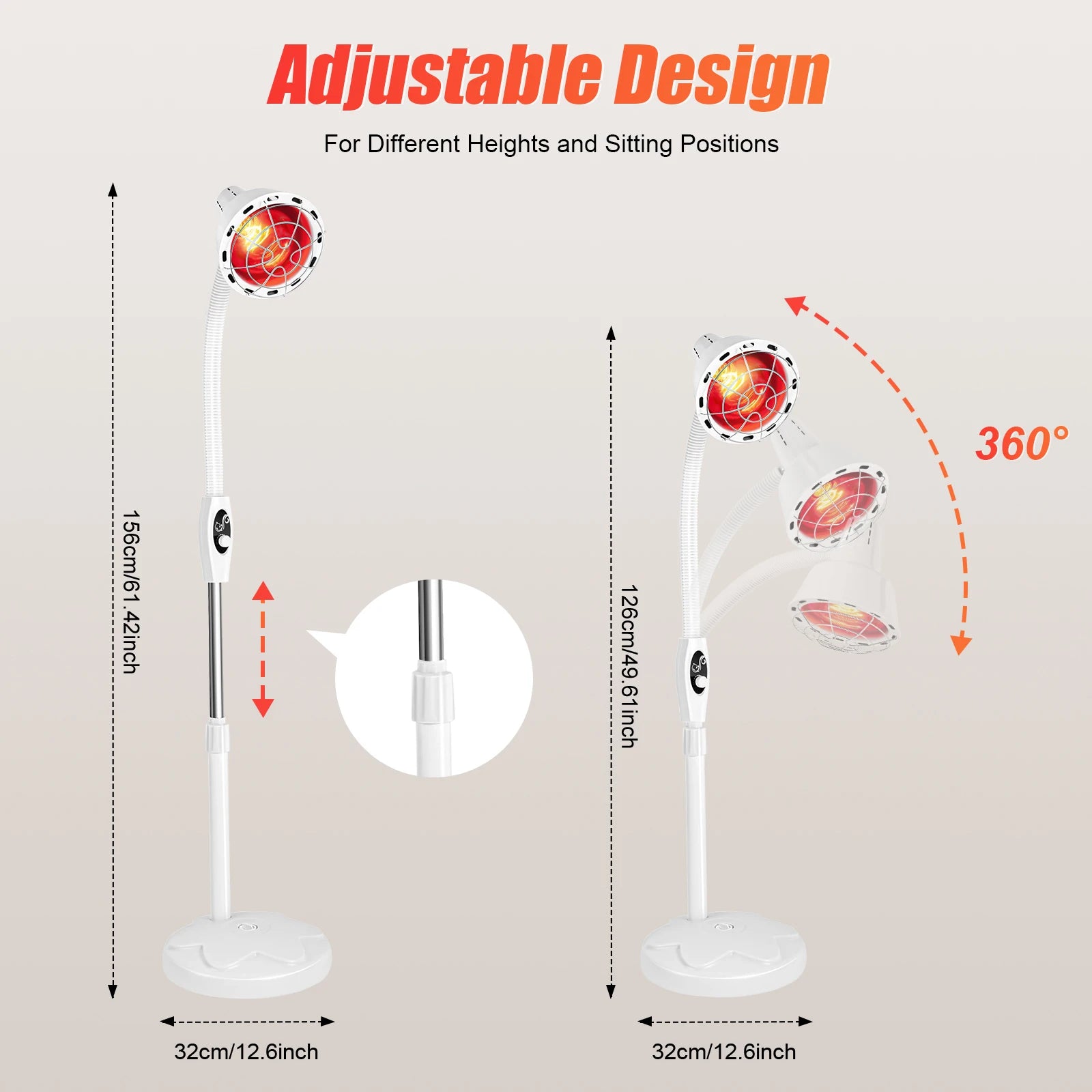 275W Adjustable Infrared Heat Lamp for Muscle&Joint Pain Relief, 360° Rotatable Infrared Baking Light, 0-115℃ Temp Control