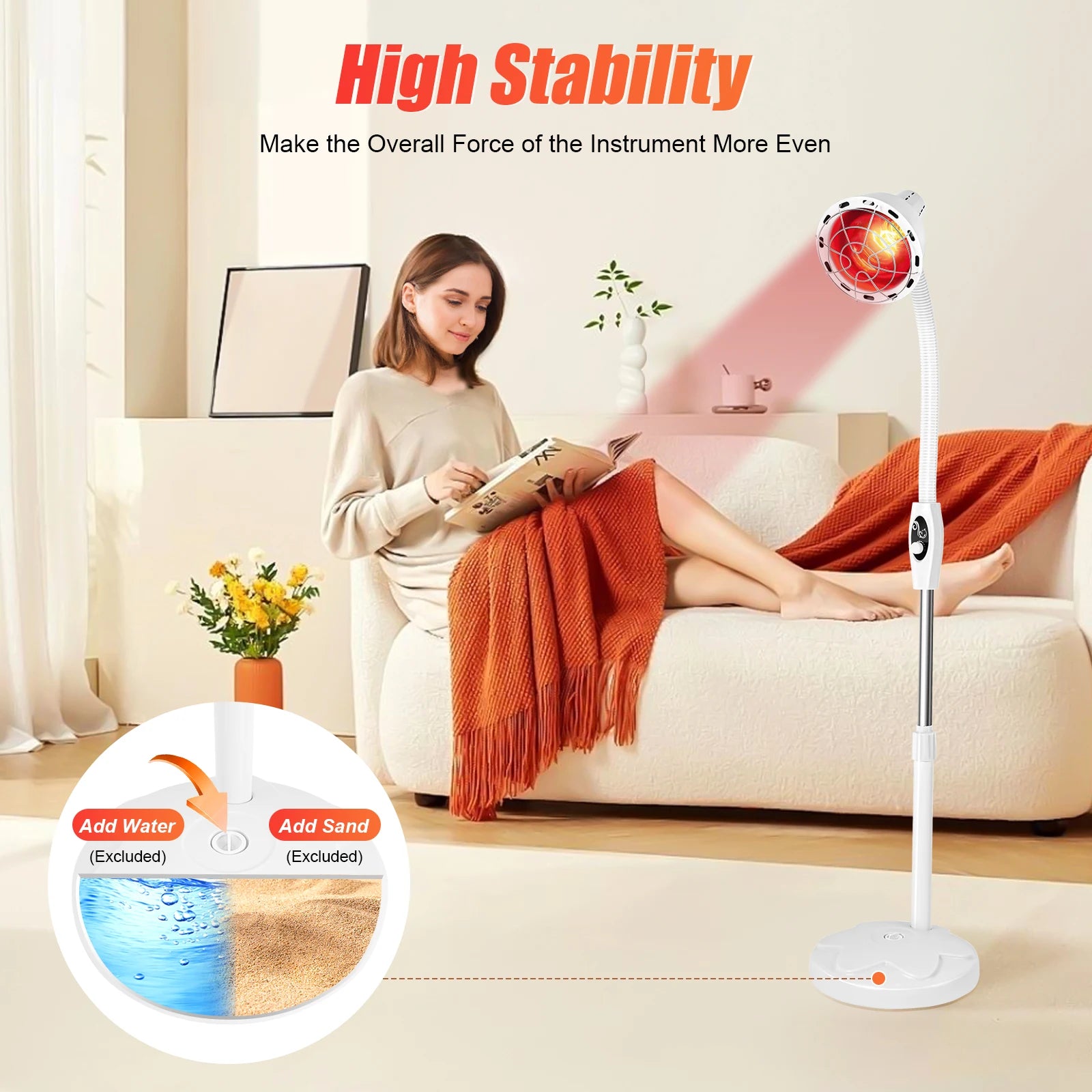 275W Adjustable Infrared Heat Lamp for Muscle&Joint Pain Relief, 360° Rotatable Infrared Baking Light, 0-115℃ Temp Control