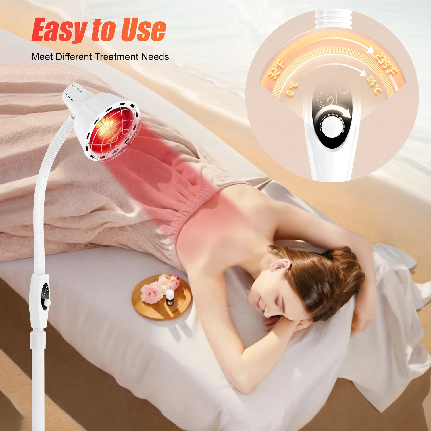 275W Adjustable Infrared Heat Lamp for Muscle&Joint Pain Relief, 360° Rotatable Infrared Baking Light, 0-115℃ Temp Control
